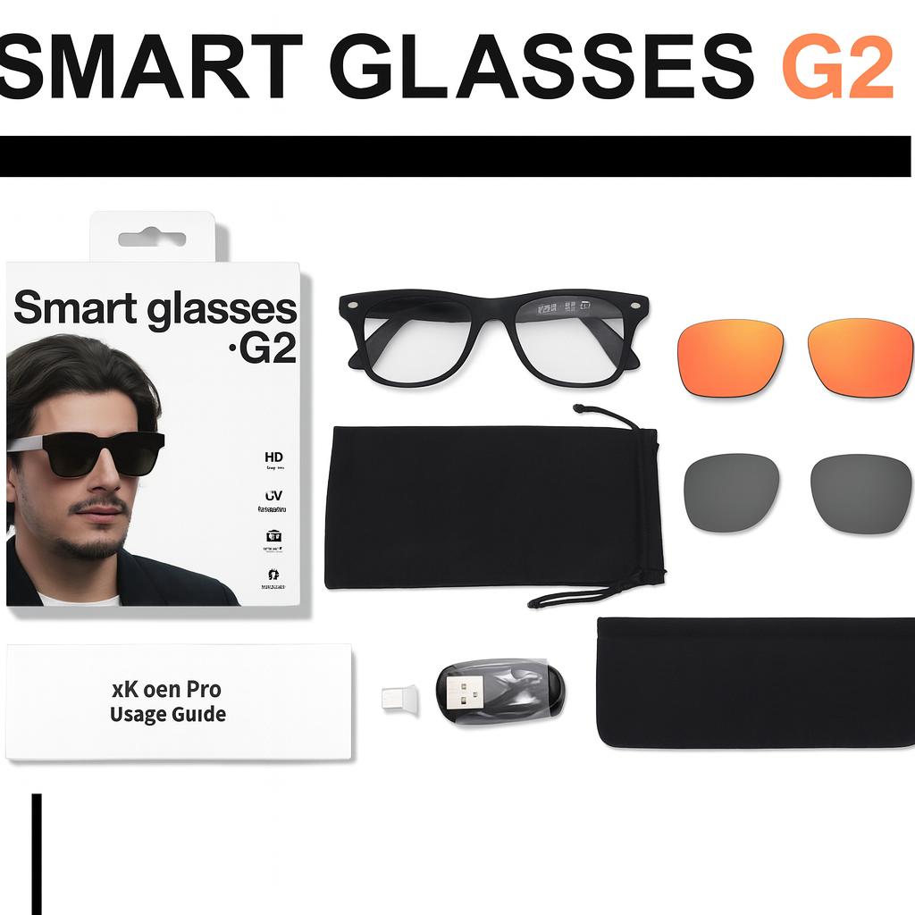 Smart Glasses G2 – Lunettes Connectées Premium Bluetooth HD avec Verres Interchangeables