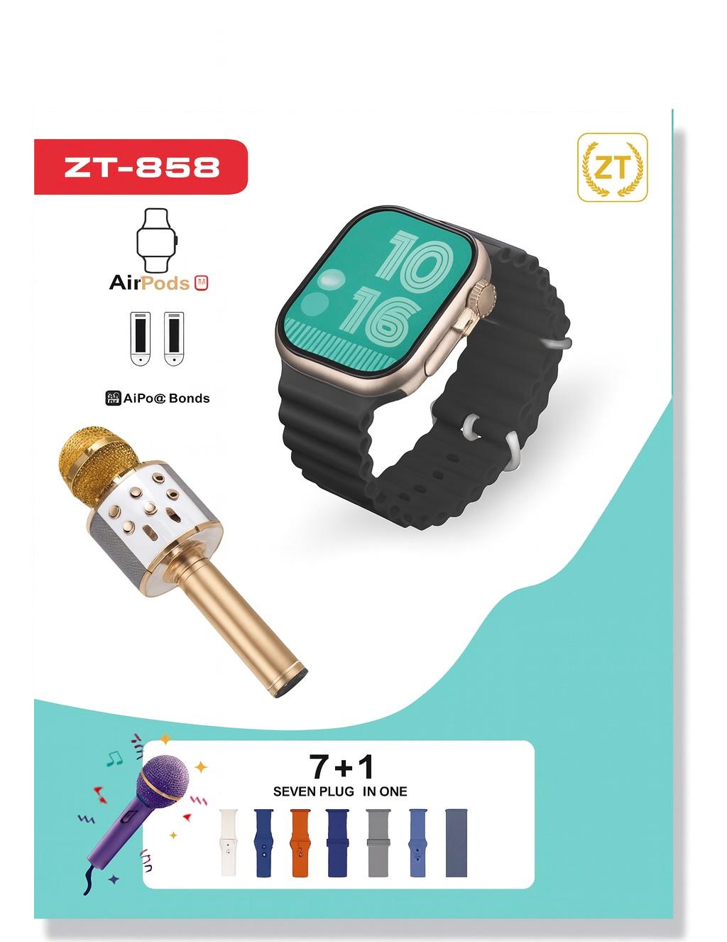 ZT-858 Show Edition – Montre Connectée + Micro Sans Fil Bluetooth + 7 Bracelets Interchangeables | Pack 7+1 pour briller chaque jour