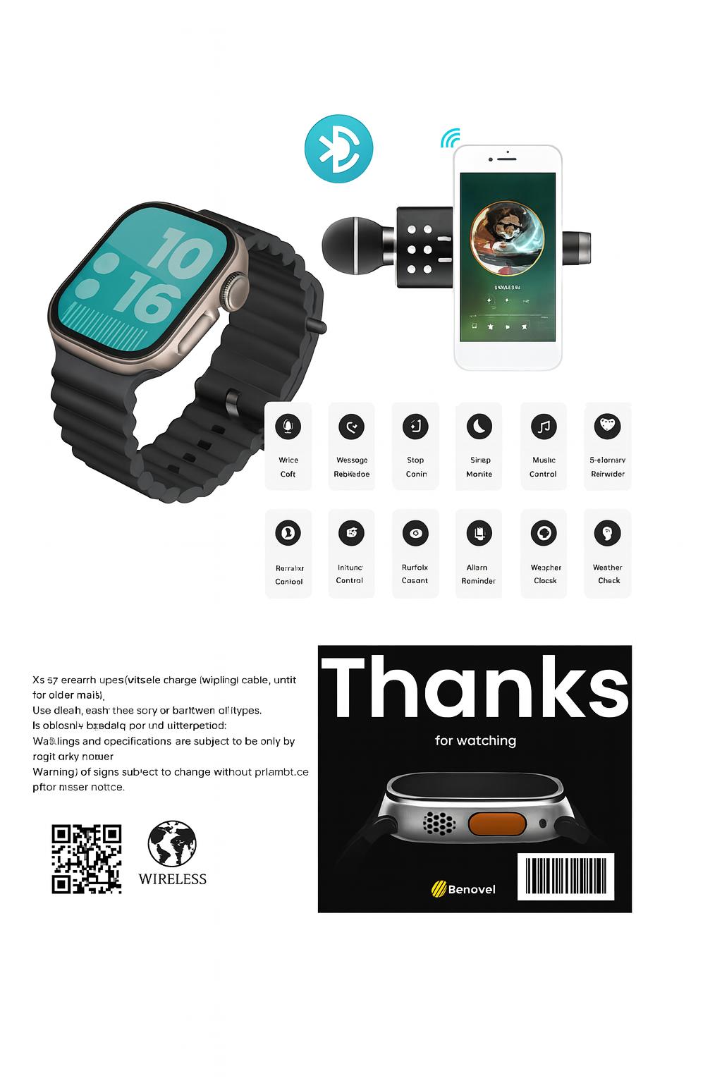ZT-858 Show Edition – Montre Connectée + Micro Sans Fil Bluetooth + 7 Bracelets Interchangeables | Pack 7+1 pour briller chaque jour