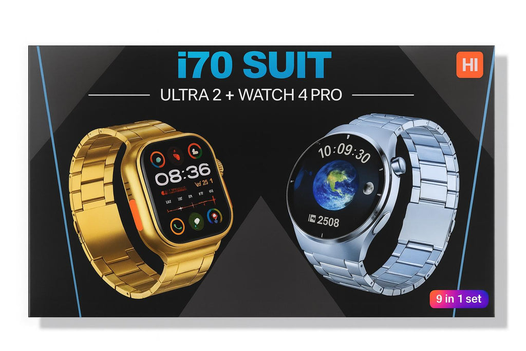 i70 Suit – Pack Double Montre Ultra 2 & Watch 4 Pro | Coffret 9-en-1 Luxe et Performance