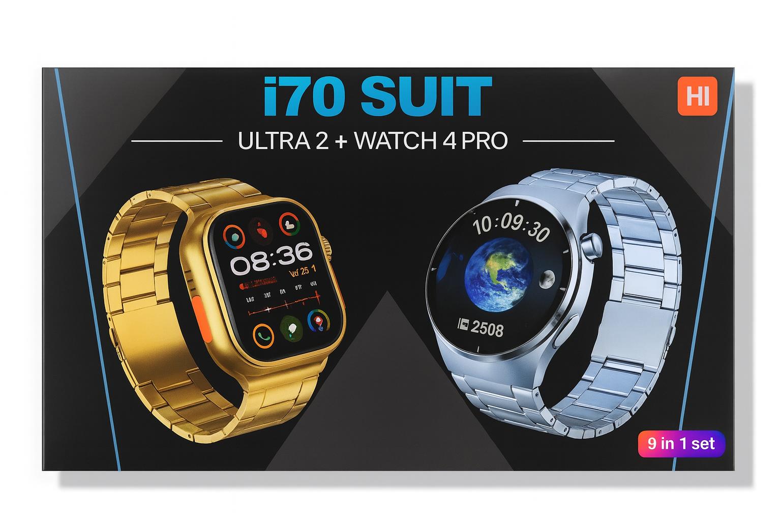 i70 Suit – Pack Double Montre Ultra 2 & Watch 4 Pro | Coffret 9-en-1 Luxe et Performance