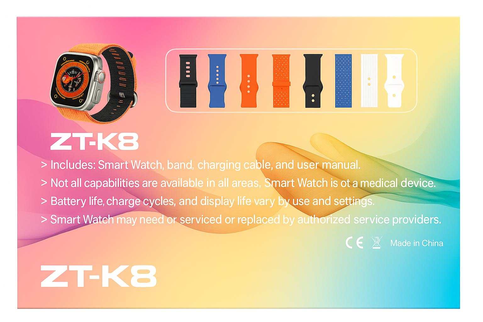 ZT-K8 ULTRA3 – Montre Connectée 7-en-1 : Écran XXL 2.01” + Micro Cravate Sans Fil + 8 Bracelets Interchangeables | Le pack ultime pour vivre, créer et performer.