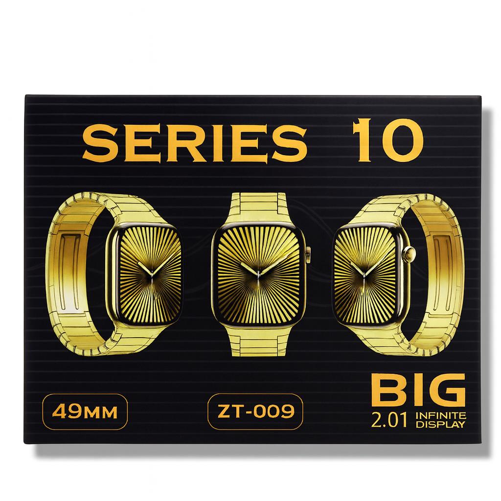 ZT-009 Series 10 Gold Edition – Montre Connectée Luxe 49mm avec 7 Bracelets Inclus | Écran 2.38" HD & Design Doré Éblouissant